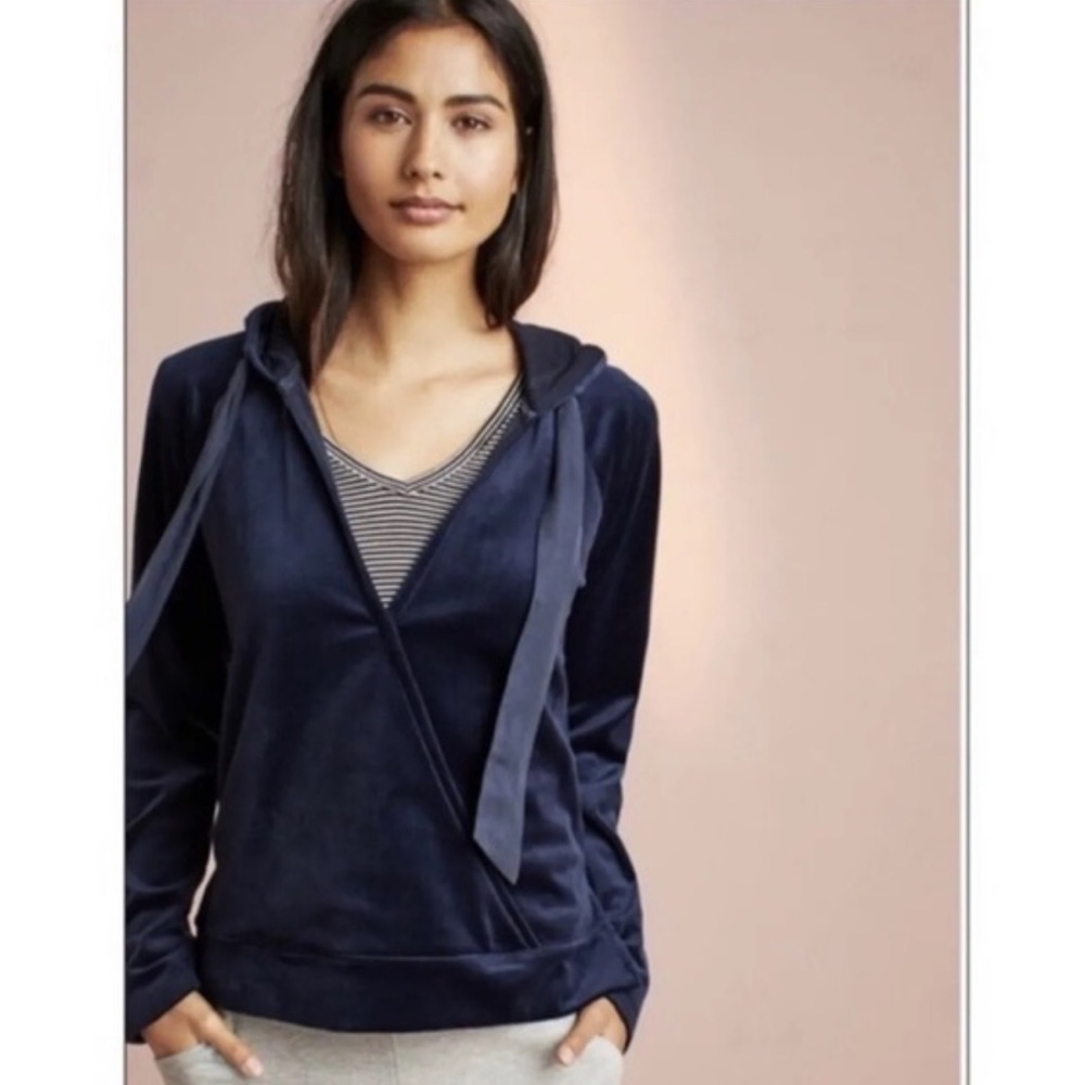 Anthropologie Navy Blue velour Women's Hoodie size M